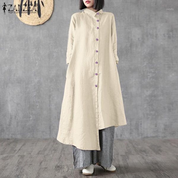 

women's autumn blouse zanzea 2020 kaftan solid shirts casual long sleeve asymmetrical female button down blusas plus size1, White