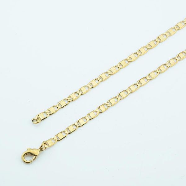 

chains 3mm slim mens womens girls yellow solid gold color marina puffed necklace link chain 18inch 24inch, Silver