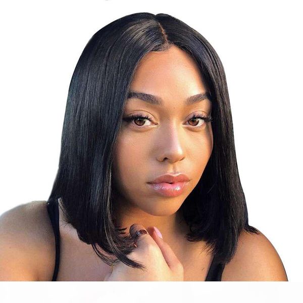 

short bob lace front wigs straight human hair wigs brazilian virgin human hair pre plucked medium cap 130% 150% density medium brown lace, Black