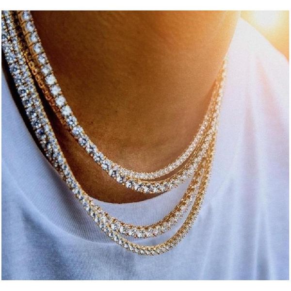 

mens diamond iced out tennis chain hip hop jewelry necklace silver rose gold chain n sqcoob homes2007, Black