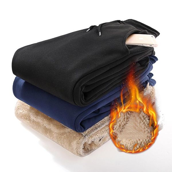 

men's stylish winter fleece trousers thickened warm casual mid waist sweatpants k2, Black