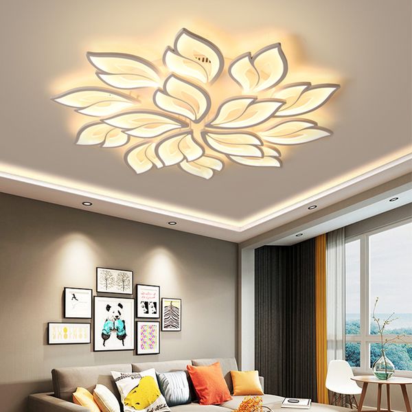 

2021 new modern led ceiling chandelier in the living dining room bedroom kitchen white petals with remote control luminaires 7kep
