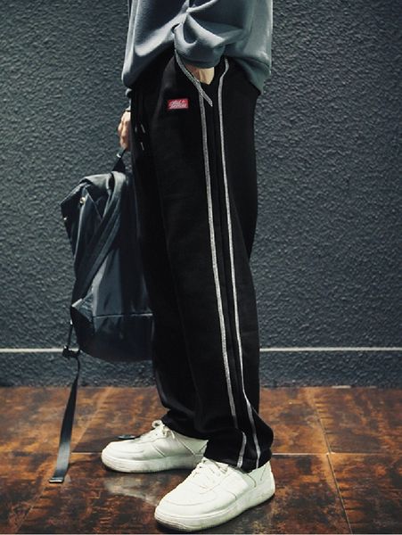 

men drawstring waist stitching patch detail sweatpants p2ia#, Black