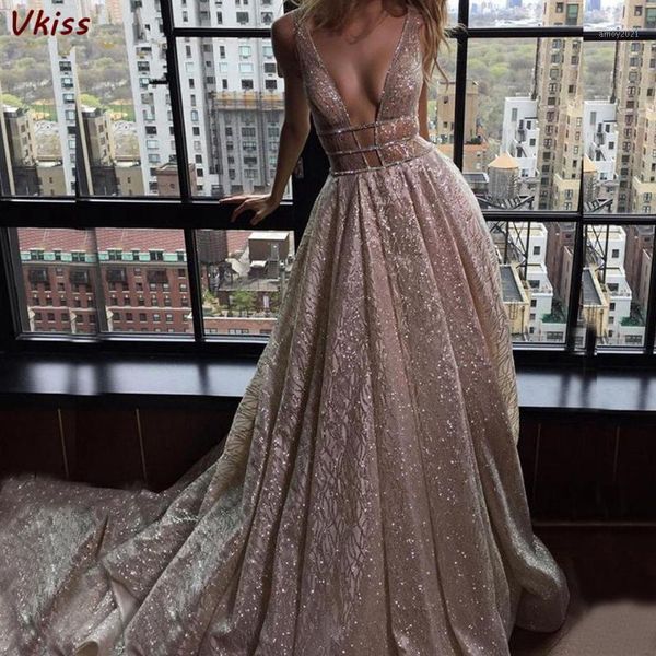

party dresses rose pink tulle maxi sequin prom 2021 women elegant sparkle long vestidos gala v-neck backless robes evening dress1, White;black