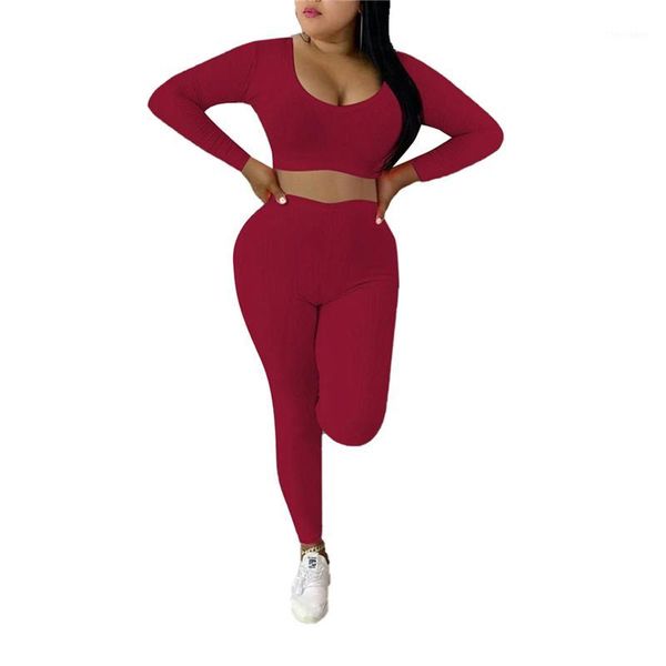 

women's autumn solid color suit long sleeve round neck short high waist skinny pants ladies casual sports suit1, Gray