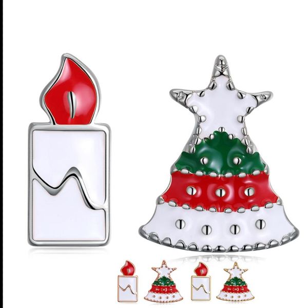 

stud pfhoo christmas tree candle cute earrings for women 3 colors asymmetry korean fashion jewelry gift, Golden;silver