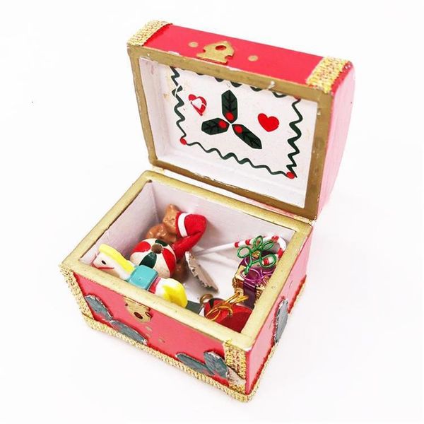 

1: dollhouse mini furniture crafts model accessories wooden red christmas box gift handmade design crsm