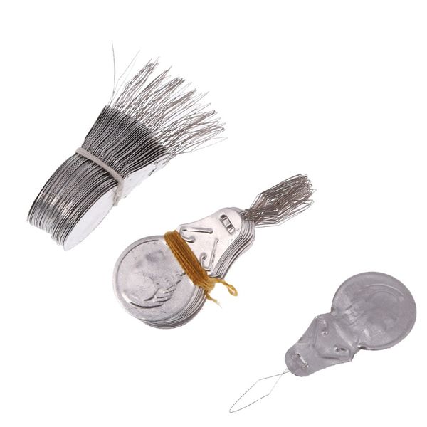

100 silver tone wire loop diy needle threader stitch insertion hand machine sewing tool f jllqyb, Black