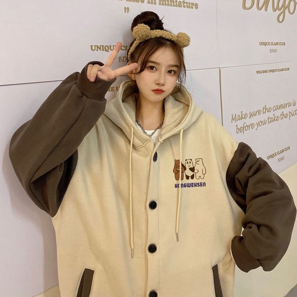 

cashmere sweater women 2020 new autumn winter hooded cardigan single breasted korean color matching salt series ins vajw, Black
