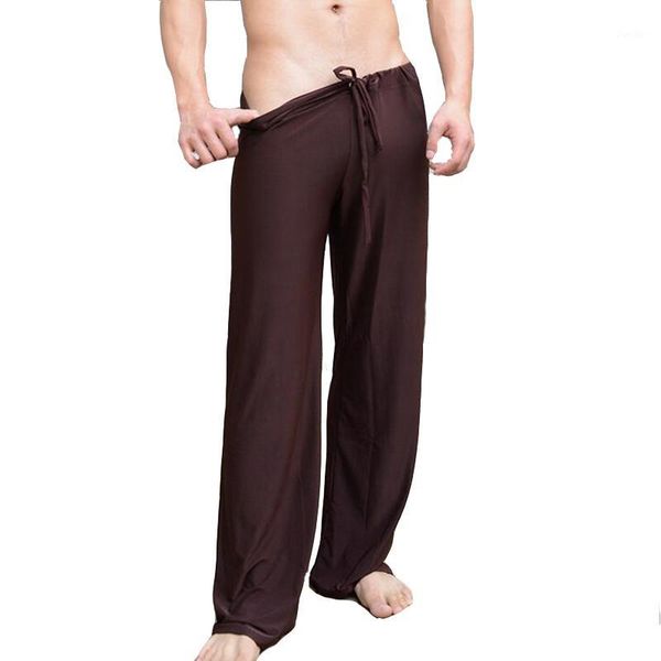 

kwan.z pajamas for men tie leggings comfortable home sleepwear leisure wide feet pajamas male sleep bottom roupas1, Black;brown