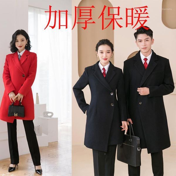 

women's medium long woolen coat thickened warm windbreaker working clothes men's and women's woolen coat winter wear1, Black