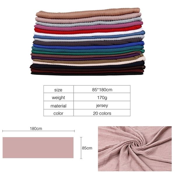

20 colors plain solid wrinkle maxi jersey hijab shawl wrap elastic foulards sjaal arab snood islamic muslim headband 180*85cm y201007, Blue;gray