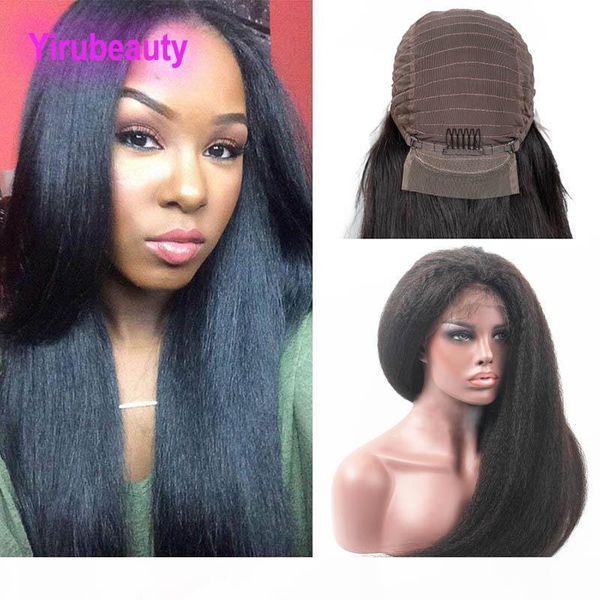 

brazilian virgin hair 13x4 lace front wig kinky straight human hair lace wig with baby hair pre plucked kinky straight yaki 8-30inch, Black;brown