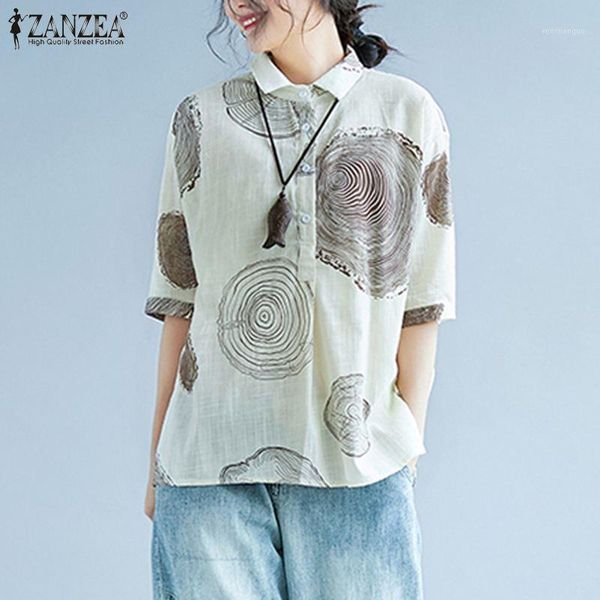 

2020 summer short sleeve printed blouse zanzea vintage shirts women casual lapel blusas female plus size tunic chemise 5xl1, White