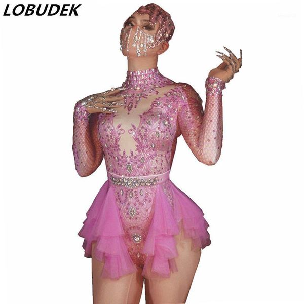 

women's jumpsuits & rompers fashion pink rhinestone spandex stretch bodysuit women singer dancer party show leotard stage wear latin da, Black;white