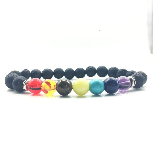 

bracelets men women natural black lava stone 7 reiki chakra healing balance beads bracelet fashion stretch yoga jewelry
