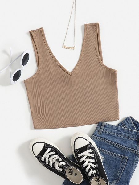 

ribbed solid tank o4nx#, White