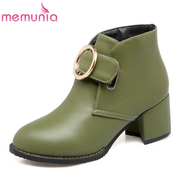 

memunia 2020 новый большой большой размер 48 лодыжки сапоги женщины пряжка круглый носок осень зима короткая сапоги мода простое платье обув, Black