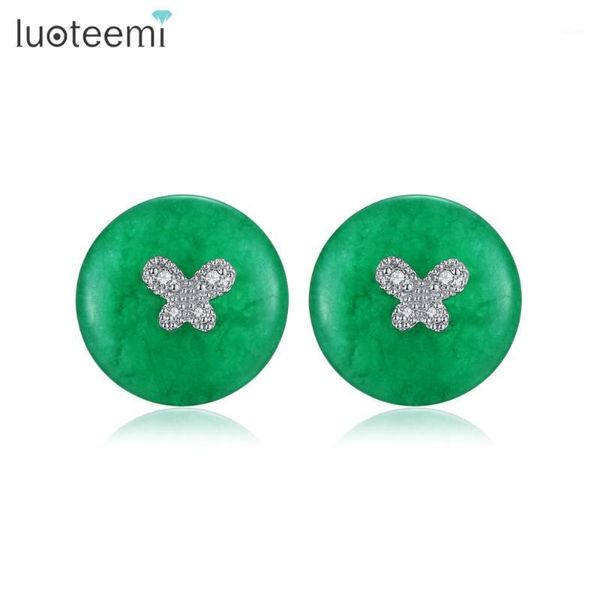

luoteemi attractive design green stones shiny cz round stud earrings for women wedding dating fashion jewelry gift brincos1, Golden;silver