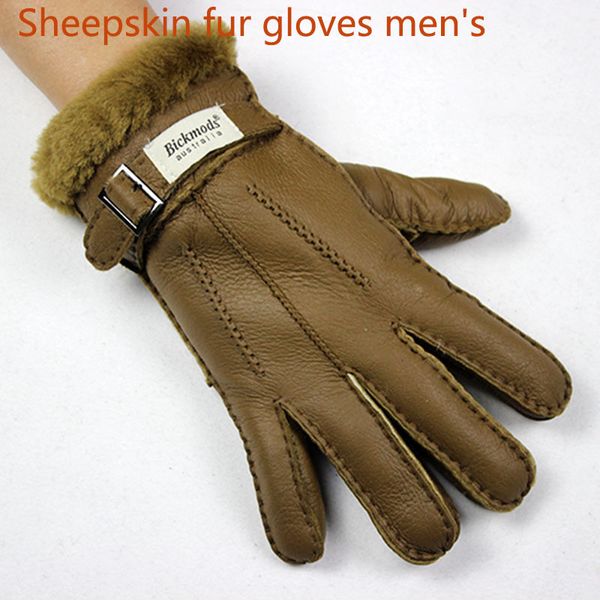 

sheepskin fur gloves men' thick winter warm large size outdoor windproof cold hand stitching sewn leather finger gloves t200915, Blue;gray