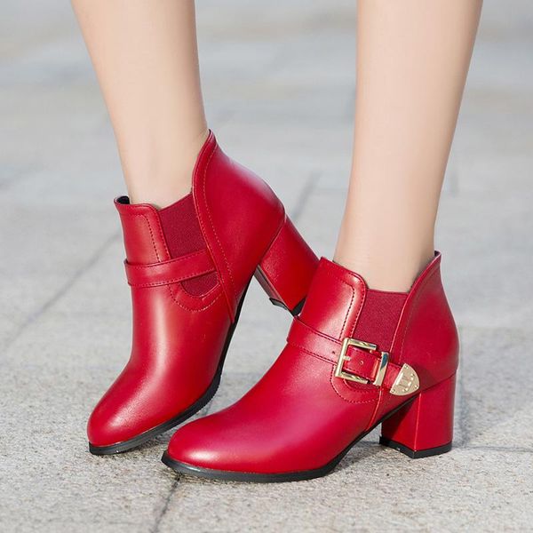 

women boots 2020 autumn spring short boots female shoes brand ladies ankle heels shoe woman pu leather party shoe big size, Black