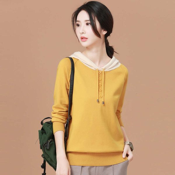 

2021 spring autumn new gentle style solid color hooded women's loose and lazy sweater, White;black