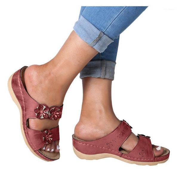 

sagace middle aged slippers soft bottom comfortable summer slippers for women flower shoes in summer open toe thick bottom1, Black