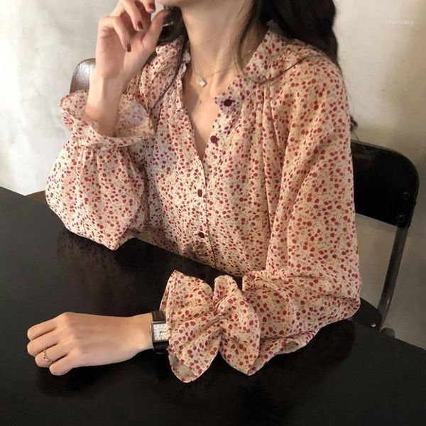 

goohojio 2020 autumn chiffon sweet ladies streetwear floral pattern vintage women shirts fashionable long sleeve blouse women1, White