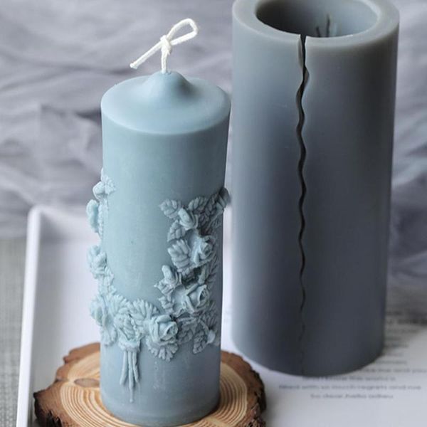 

christmas rose flower scented candle mould cylindrical sile mold diy bride wax model resin epoxy molds handmade arom jllmed