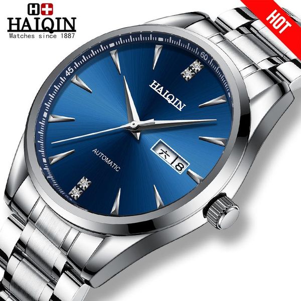 

wristwatches haiqin men's watches automatic mechanical mens watch men waterproof no tourbillon relogio masculino, Slivery;brown