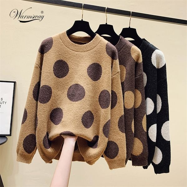 

fall winter oversize women's sweaters dots long sleeve thick warm knitted jumper casual loose pullovers female c-223-1 201223, White;black