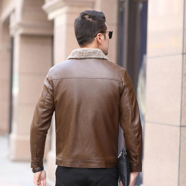 

men's fur & faux winter pu leather jacket men business casual thicken warm long sleeve outerwear black brown zipper biker male plus siz
