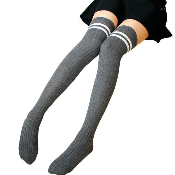 

1 pairs thigh high socks 2017 new fashion design warm over knee socks thigh high thick striped stockings striped1, Black;white
