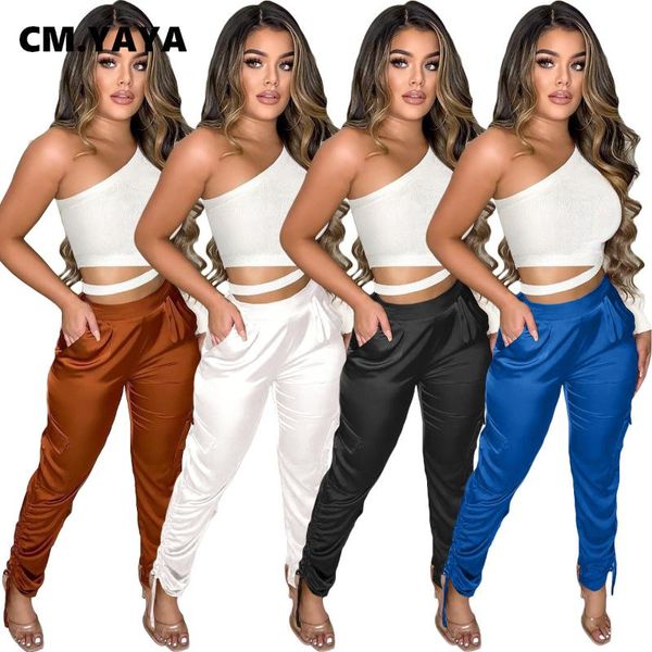 

cm. autumn pocket side stacked women pants high waist activewear tie up ruched trouser sporty jogger sweatpants, Black;white
