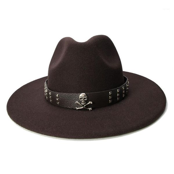 

luckylianji retro kid child vintage 100% wool wide brim cap fedora panama jazz bowler hat skeleton leather band (54cm/adjusted)1, Blue;gray