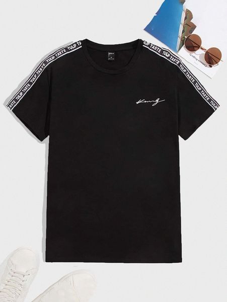 

men letter graphic contrast tape tee 18tc#, White;black