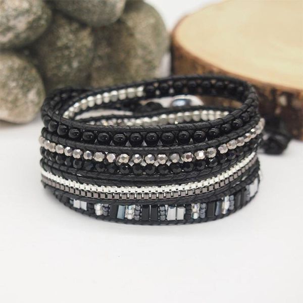 

tennis 5layers black mix geometric beads wrap bracelets natural stone hematite crystal jewelry bracelet for men women gift boyfriend, Golden;silver