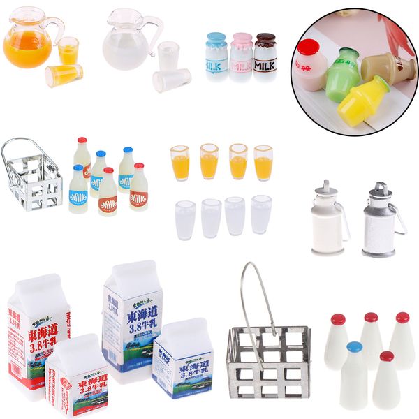 

1/12 dollhouse miniature milk rack basket jug with lid bottle dolls house kitchen accessories furniture decor baby diy toys q1217
