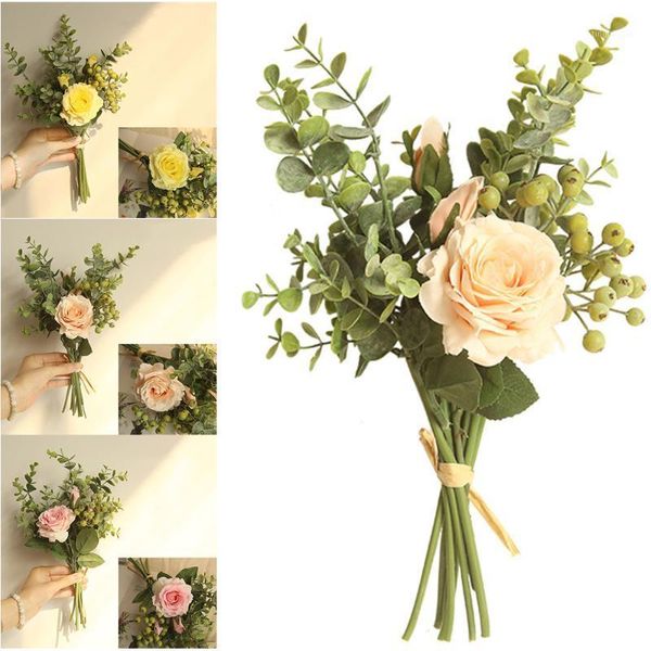 

decorative flowers & wreaths handmade eucalyptus + roses package berries artificial flower for home wedding decor fake bridal hand flowers1