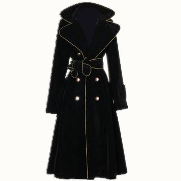 

women's trench coats arrival fashion velvet coat women lapel double breasted slim long overcoat, Tan;black