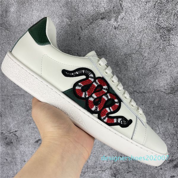 

scarpe men womens casual shoes fashion sneakers lace-up shoes green red stripe black leather bee embroidered chaussures d07
