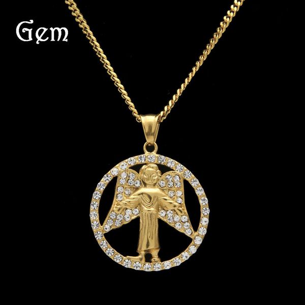 

hiphop stainless steel jewelry ring diamond virgin angel necklace hip hop pendant, Silver