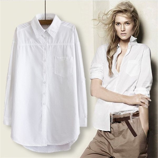

ricorit women long blouse women white shirt office ladies 100% cotton shirts casual cotton blouse fashion blusas femininas lj200811