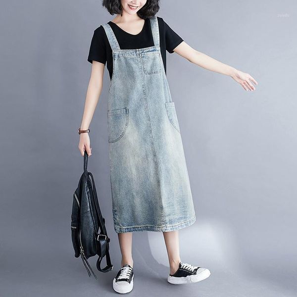 

denim dress 2020 fashion vintage robe en jeans femme vestido summer plus size loose sundress female sleeveless strap dress 200981, Black;gray