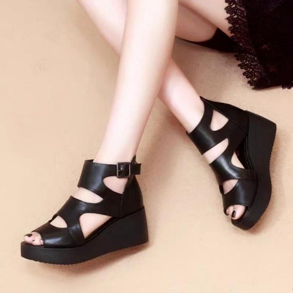 

sandals women 2021 new summer breathable shoes all-match black high-heeled buckle thick-soled platform wedge shoes