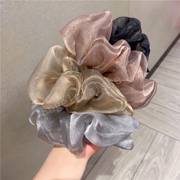 

fashion oversized hair scrunchies elastic girls headwear ponytail holder hairband organza hair ties hair accessories, Slivery;white