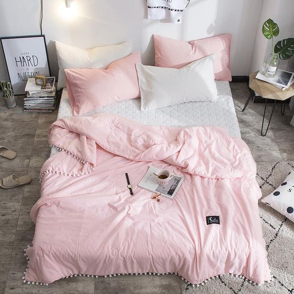 

summer throw quilts fresh pink patchwork quilt stitching small balls duvet 1pc soft bedspread solid bed cover pastoral bed linen blanket