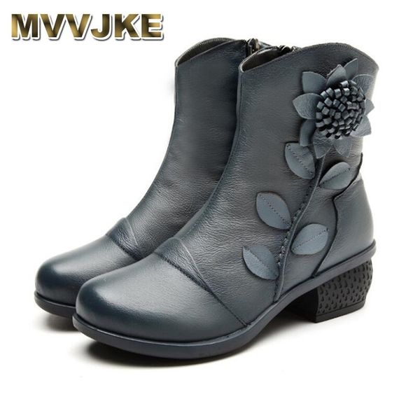 

mvvjke winter fashion shoes women women boots shoes woman handmade vintage genuine leather low-heeled shoe y200915, Black