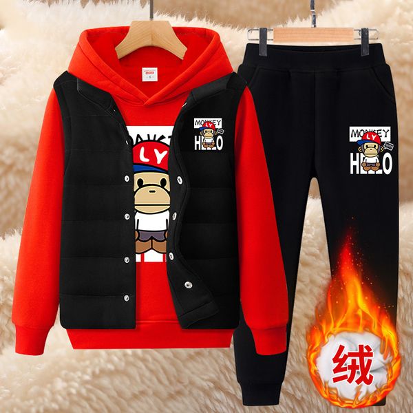 

wear girl's vest set plush autumn winter 2020 new cuda children's sweater pants three piece suit, White