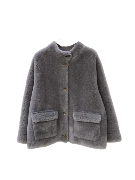 

women's fur & faux all lalambswool coat short chenille leather and in one 2021 winter style, Black